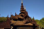 Old Bagan Myanmar. The Nat Taung monastery complex. The intricate design of the tiered tent-like roof system. 